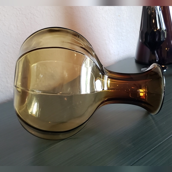 Vintage Indiana Glass Tiara Amber Water Jug Pitcher Nine Sided Vase MCM Art Deco - Picture 5 of 7